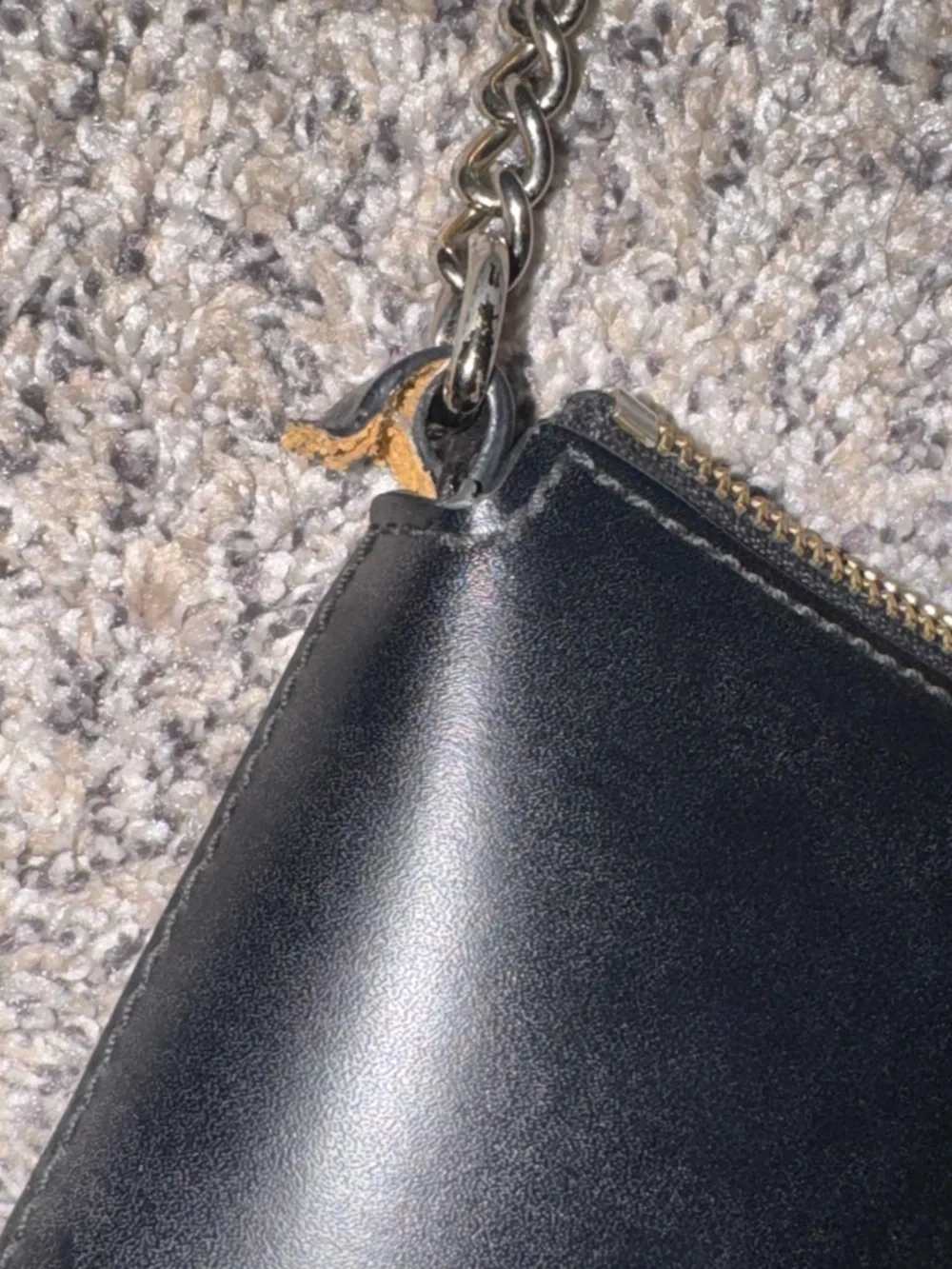Kate Spade Black Leather Bow Shoulder Bag Crossbody Gold Chain Minimal Chic